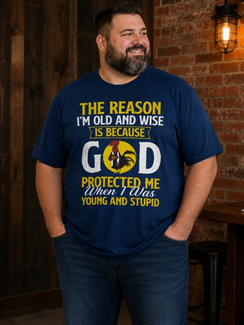 Ouku Men’s 3XL Navy God Protected Me Funny Graphic T-Shirt NWT *